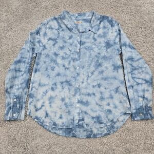 Faherty Womens Tie Dye Long Sleeve Linen Button Shirt Size Large Coastal Beach‎